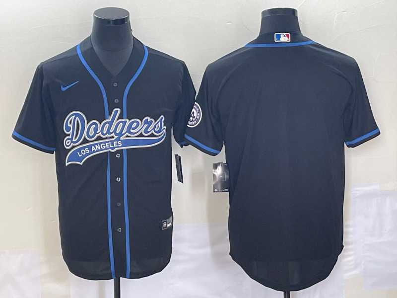 Mens Los Angeles Dodgers Black Blank With Patch Cool Base Stitched Baseball Jersey
